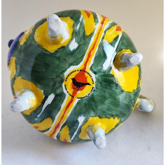 TEAPOT/ANTHROPOLOGY-Blackbird-Green-Yellow-"Tie Dye" Design-Hand Painted-4 cups - Picture 9 of 14